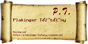 Plakinger Tétény névjegykártya